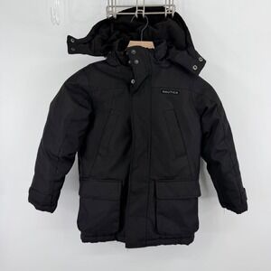 Nautica Heavyweight Puffer Parka Jacket Kids Size 6 Black Hooded Insulated